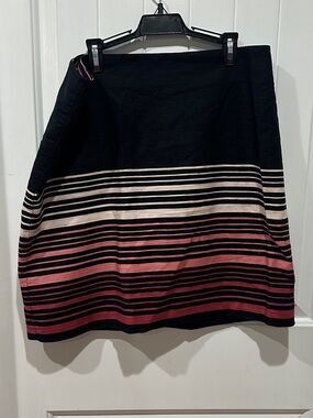 LOFT Black Skirt with Pink and Cream Stripes